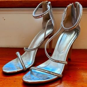 Aldo Silver Metallic Crystal Zip Sandal Heels - Size 7